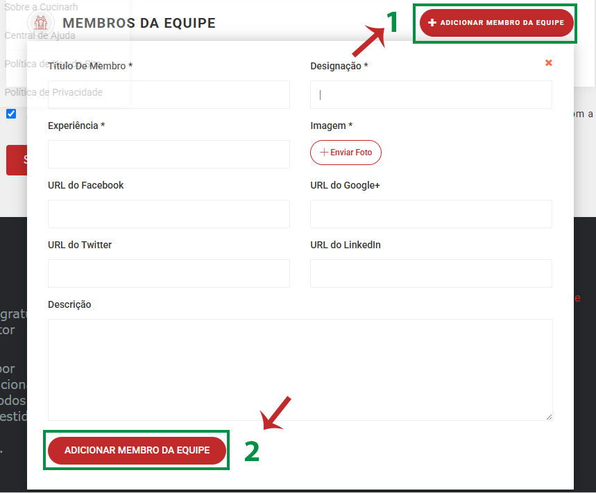 Adicionar novo membro da equipe